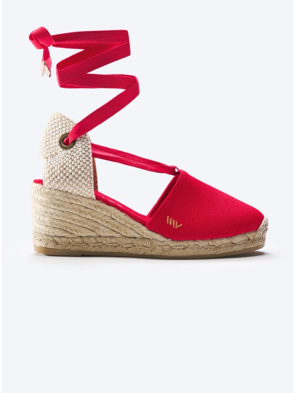 Red Ankle-Tie Espadrille Wedge Sandals for Women